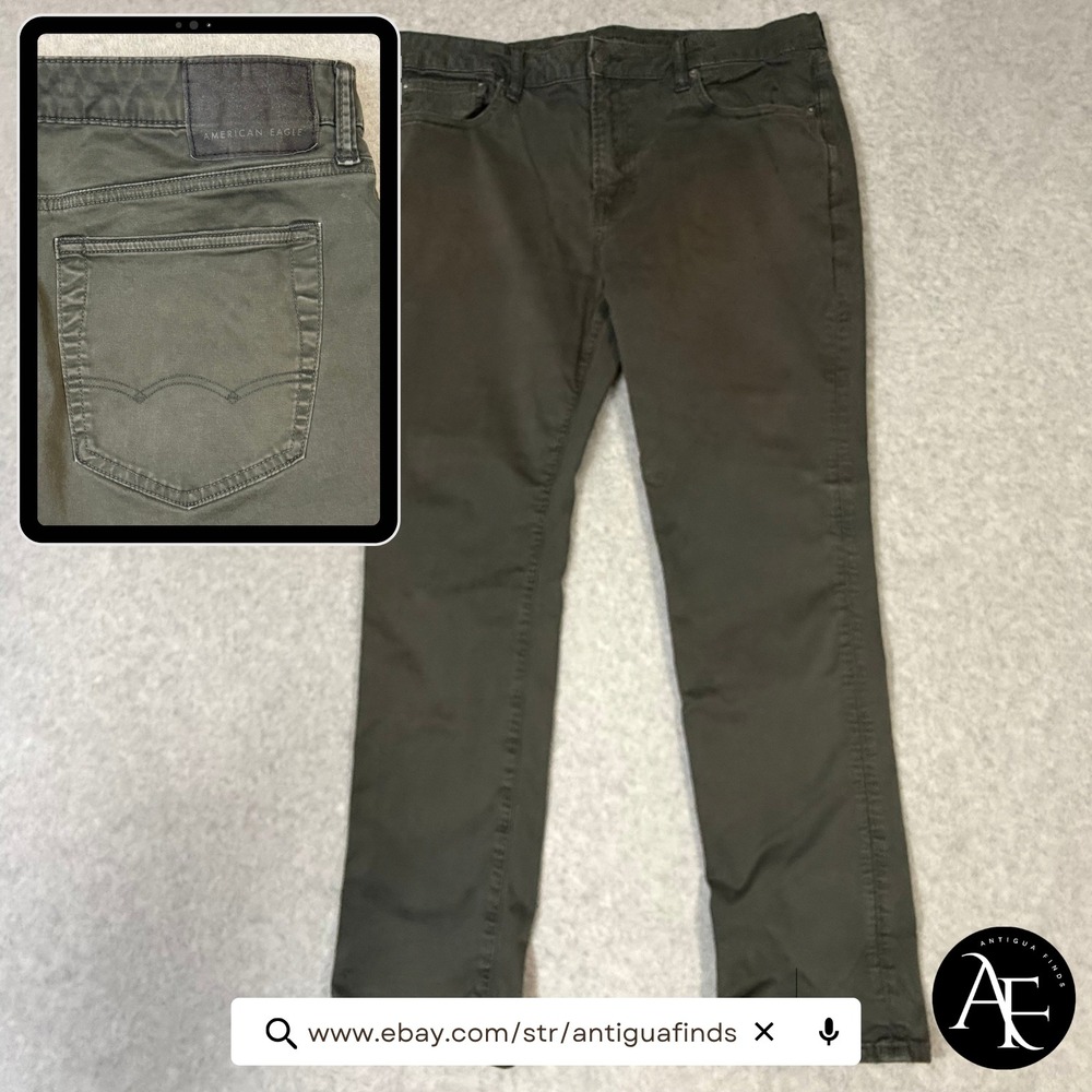 American Eagle Slim Flex Pants Mens 36x30 Charcoal Gray Stretch Chino Casual